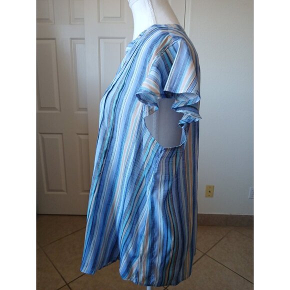 Cocomo Womens Blouse XL Blue Striped Flutter Sleeve Office Career Casual - Picture 5 of 15